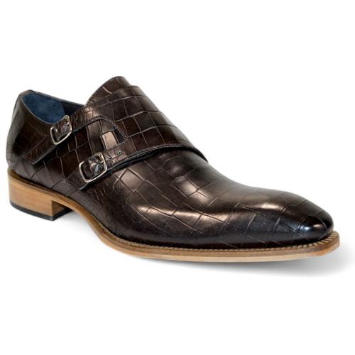 Duca Di Matiste "Vergato" Ocean Blue Genuine Italian Calf Leather Crocodile Print Monk Strap Dress Shoes.